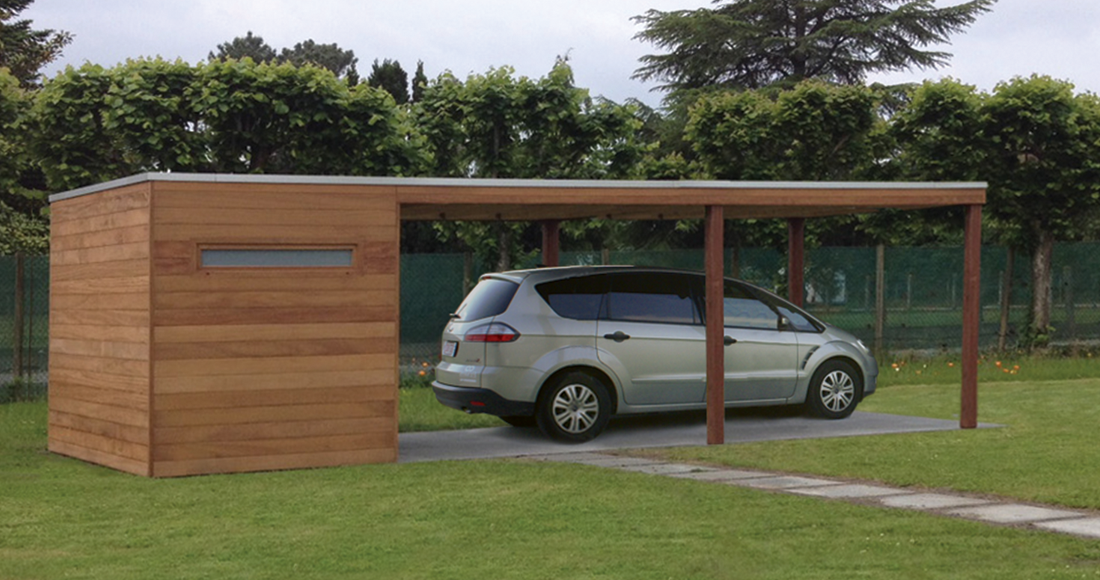 Carport moderne en bois avec toit plat